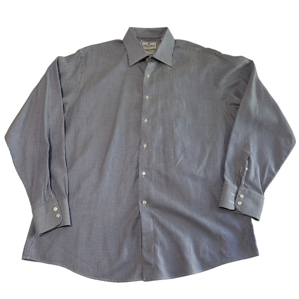 Brooks Brothers Regent Fit Thomas Mason Dress Shirt Blue White Stripe 17/35